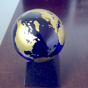 NWOT Decorative Gold and Blue Globe with Marble Base still in box